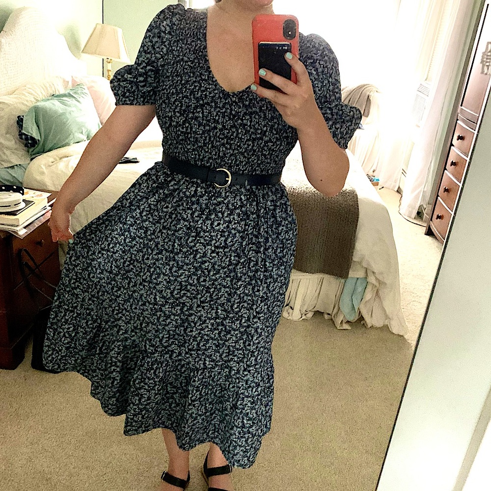 Sweet floral prairie retro puff sleeve midi dress